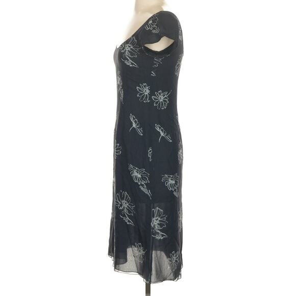 Vintage Ralph Lauren Silk Floral Midi Dress 2 Flowy Cap Sleeve Slip 90s Navy - Picture 7 of 8